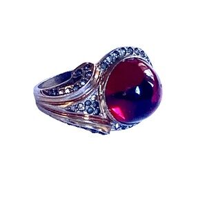 Antique Vermeil Red Cabochon Glass Sterling Silver & Gold Woman’s Ring Jewelry